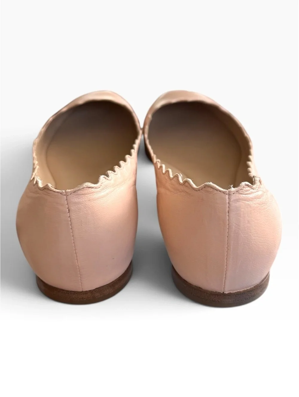 Chloé Lauren Scalloped Leather Ballet Flats Nude Beige Pink Size 38 Box Dustbag